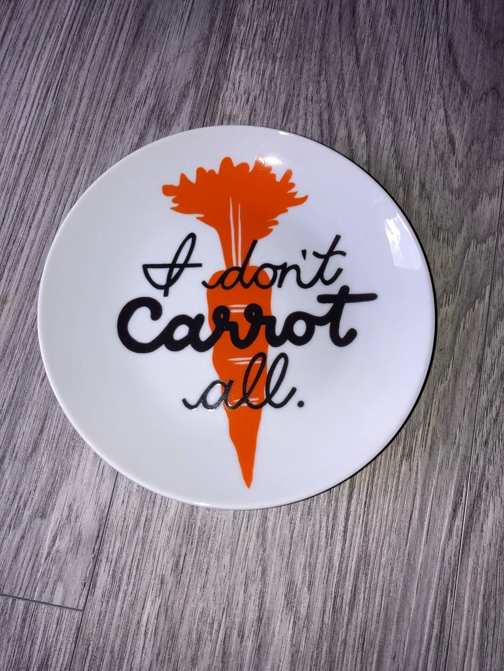 CRATE & BARREL “I don't Carrot All” Round Ceramic Appetizer Plate 6.75 inches